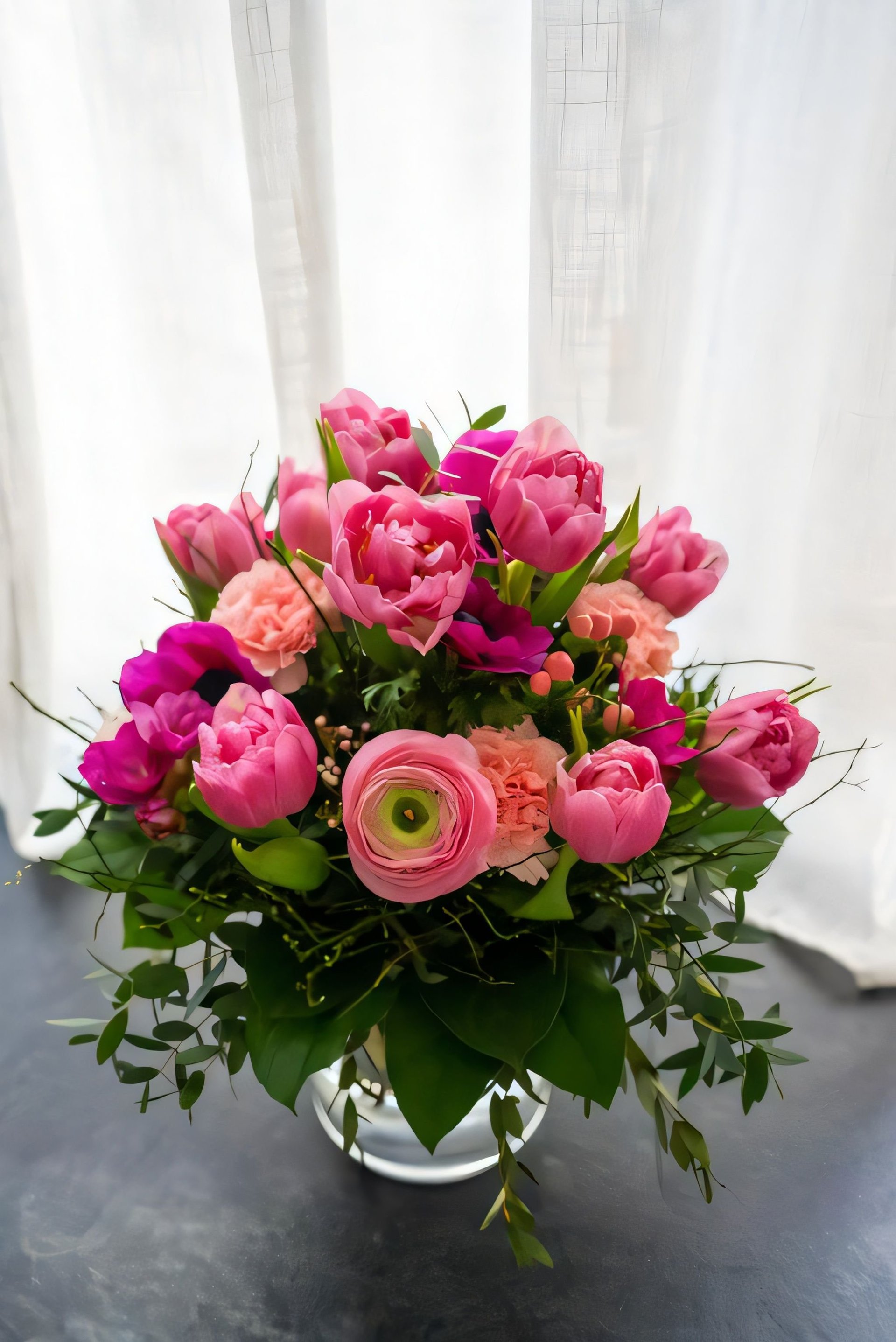 Florist creating a vibrant bouquet